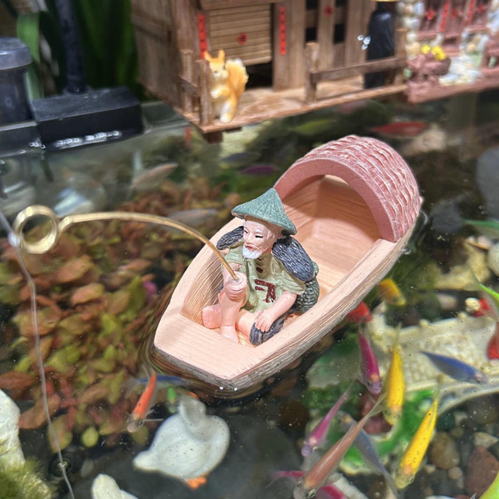 Resin Floating Fisherman Boat  - Marine Aquarium For Sale avaliação e preço