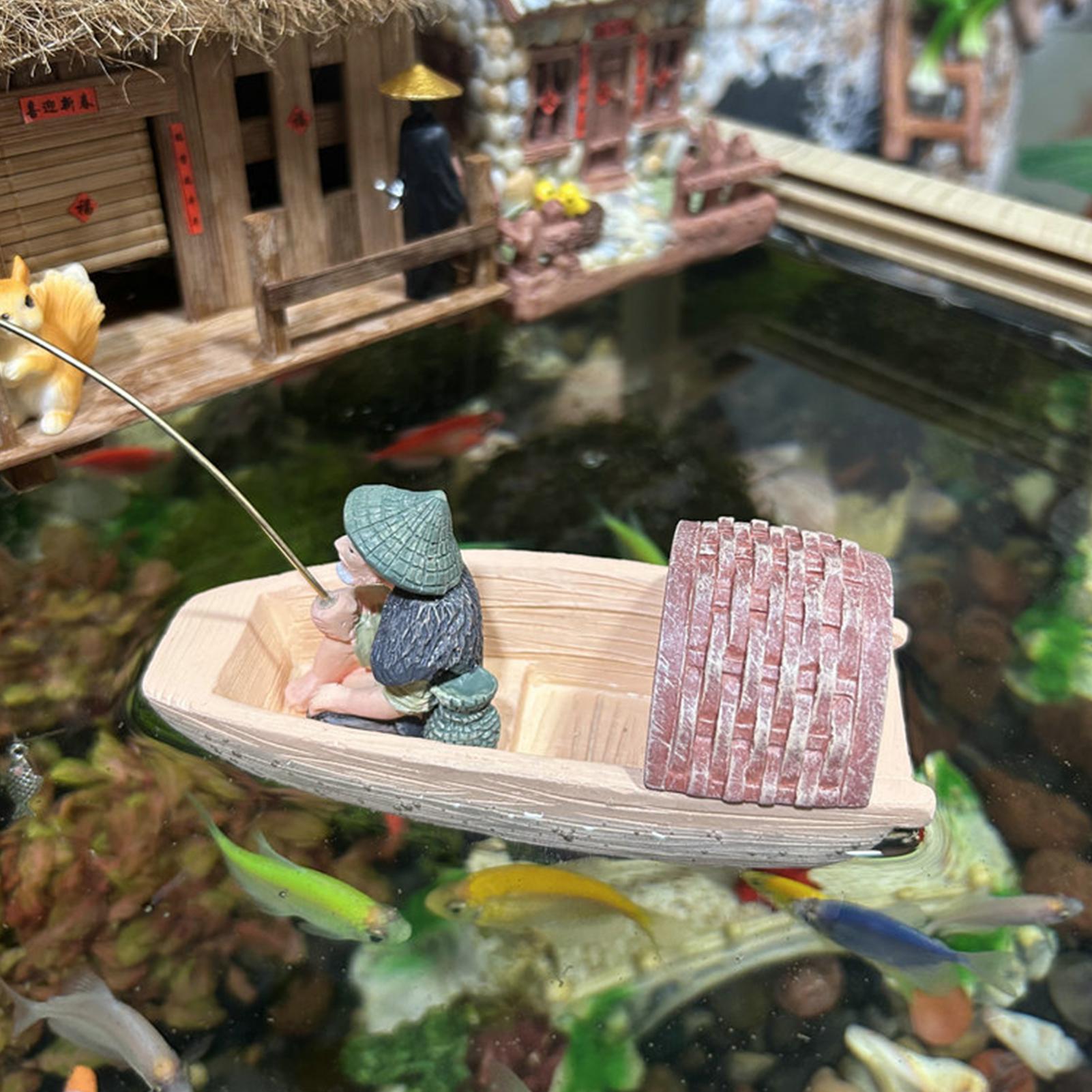 Resin Floating Fisherman Boat  - Marine Aquarium For Sale avaliação e preço