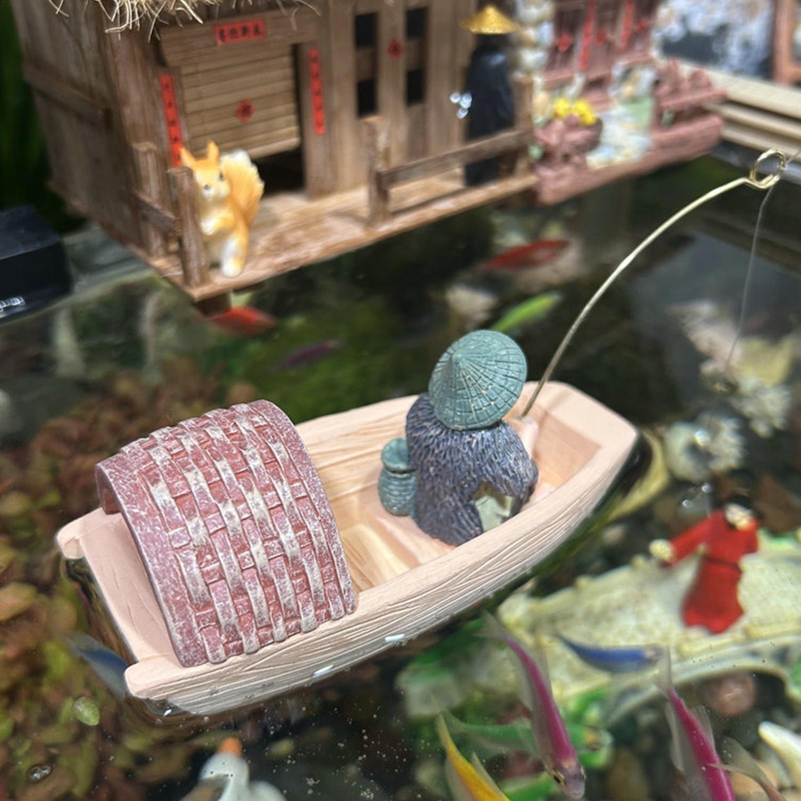 Resin Floating Fisherman Boat  - Marine Aquarium For Sale avaliação e preço